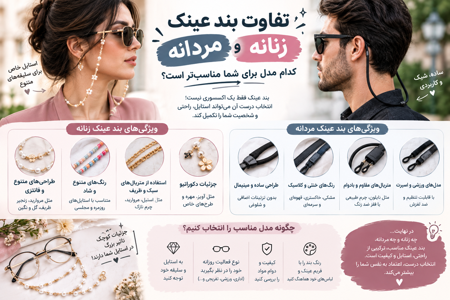 مقایسه-بند-عینک-زنانه-و-مردانه-